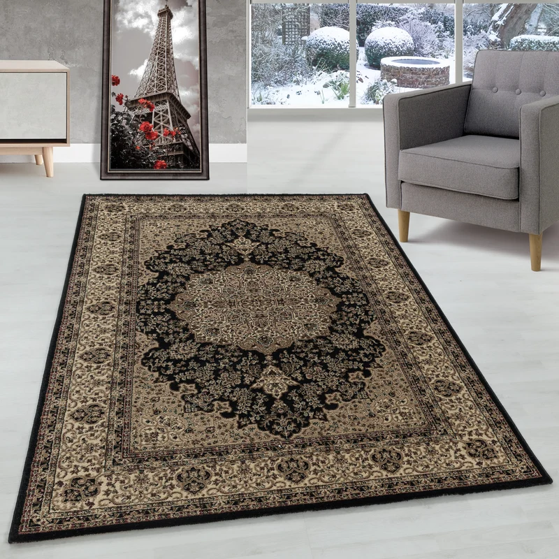 Carpettex Orientteppich Schwarz Kurzflor Vintage Pflegeleicht