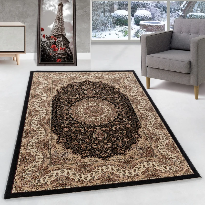Carpettex Orientteppich Schwarz Kurzflor Vintage Pflegeleicht