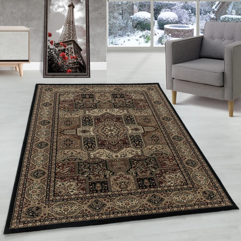 Carpettex Orientteppich Schwarz Kurzflor Vintage Pflegeleicht