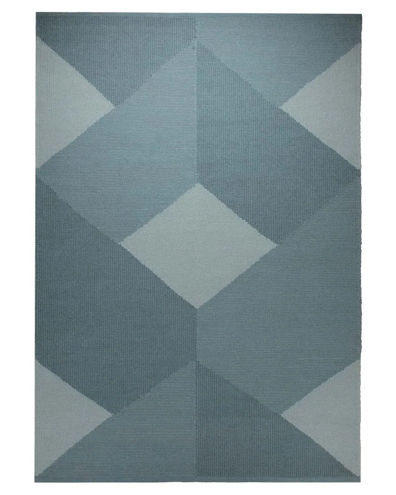 Handwebteppich Wolle Rautenmuster blaugrau 160x230 cm