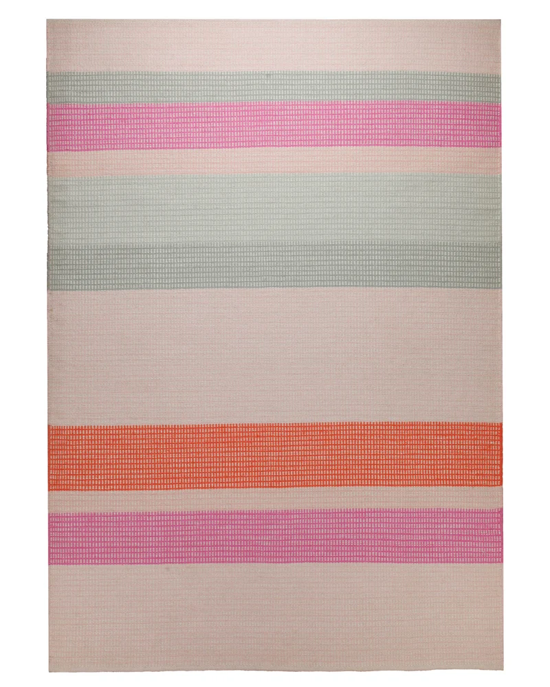 Handwebteppich Wolle Streifen rosé grau orange 160x230 cm
