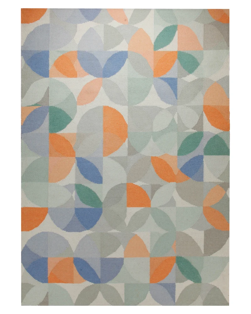 Handwebteppich Wolle Kreisraster pastell 160x230 cm