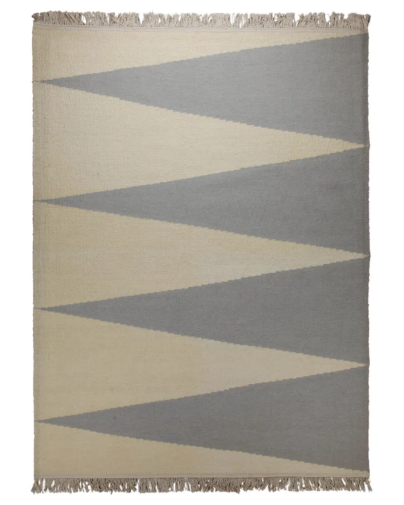 Handwebteppich Wolle Dreiecke grau creme 160x230 cm