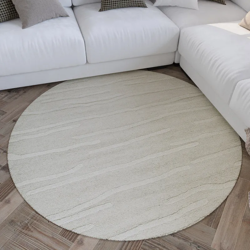 Kurzflor Teppich Rund Creme Weiß aus Schurwolle "Hamptons TWENTY" WECONhome