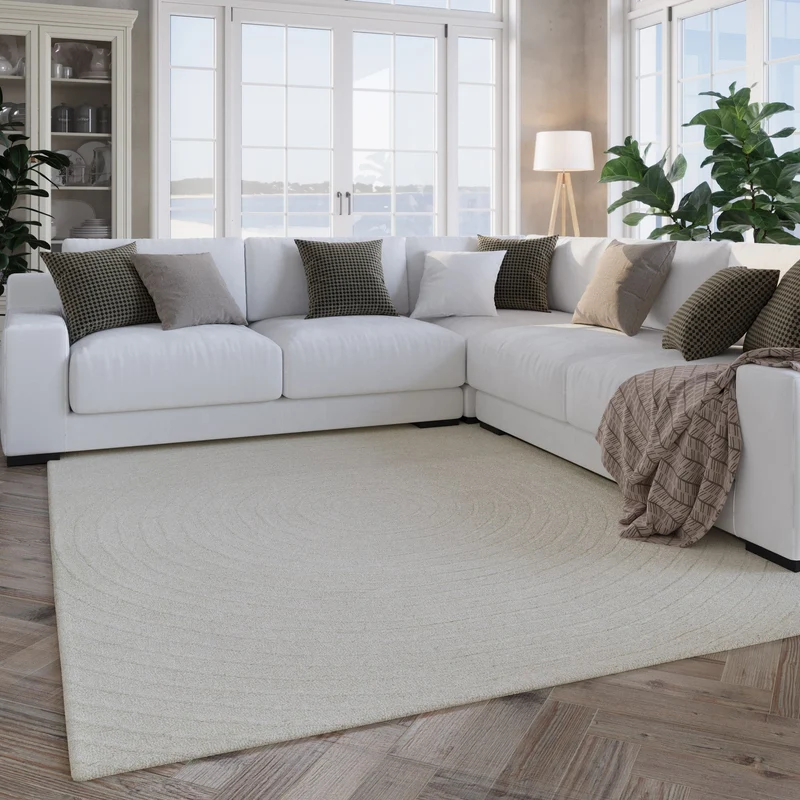Kurzflor Teppich Creme Weiß aus Schurwolle "Hamptons NINETEEN" WECONhome