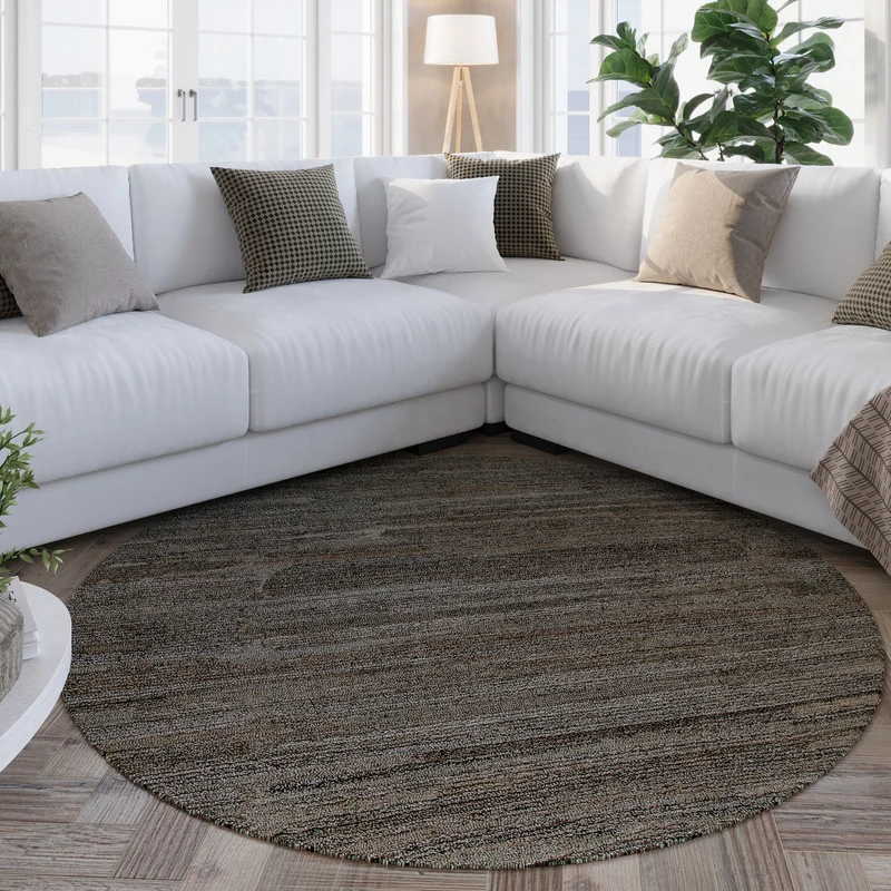 Kurzflor Teppich Rund Grau Braun meliert "Hamptons EIGHTEEN" WECONhome