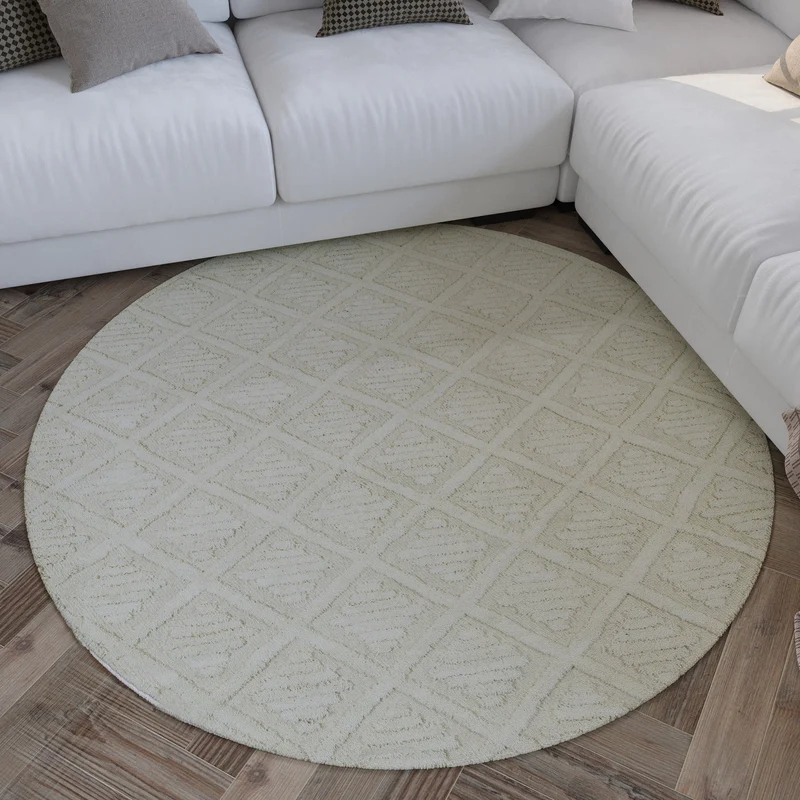 Kurzflor Teppich Rund Creme Weiß aus Schurwolle "Hamptons SEVENTEEN" WECONhome