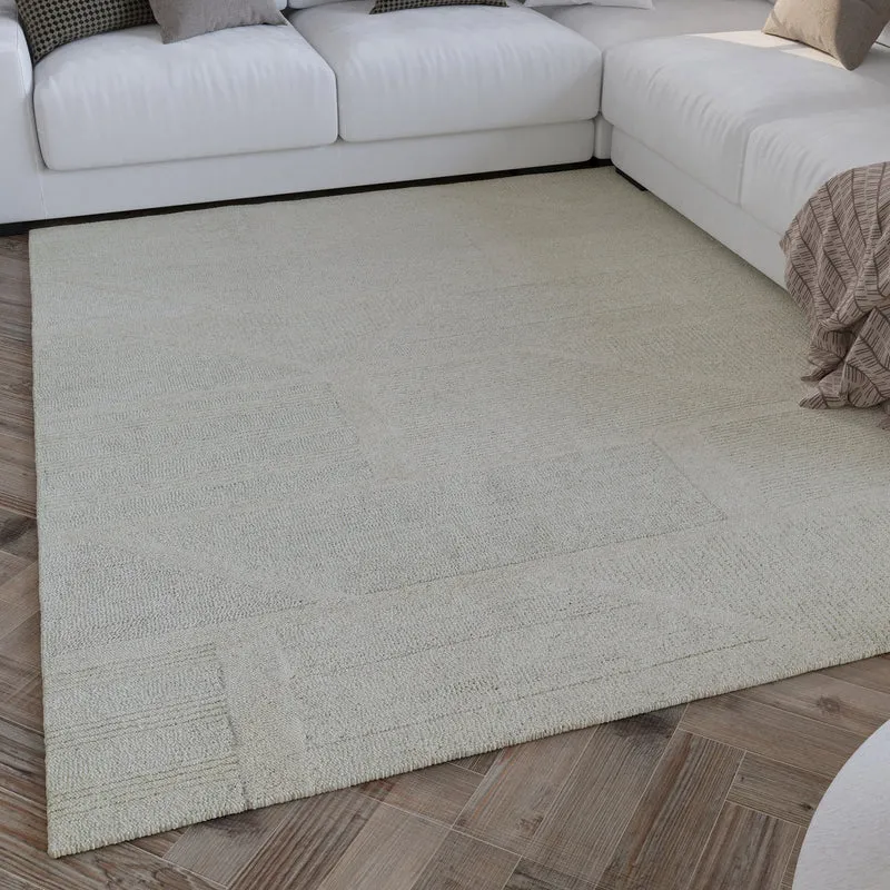 Kurzflor Teppich Creme Weiß aus Schurwolle "Hamptons FIFTEEN" WECONhome