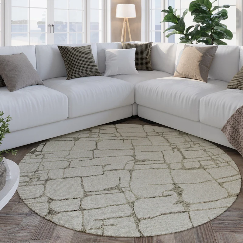 Kurzflor Teppich Rund Creme Weiß aus Schurwolle "Hamptons TWELVE" WECONhome