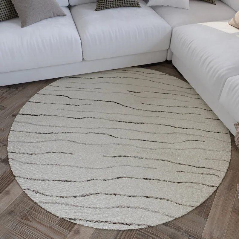 Kurzflor Teppich Rund Creme Weiß aus Schurwolle "Hamptons ELEVEN" WECONhome