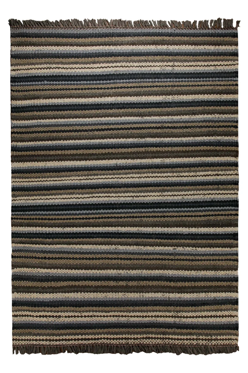 Dedon Outdoor Handwebteppich grau blau gestreift 160x230 cm