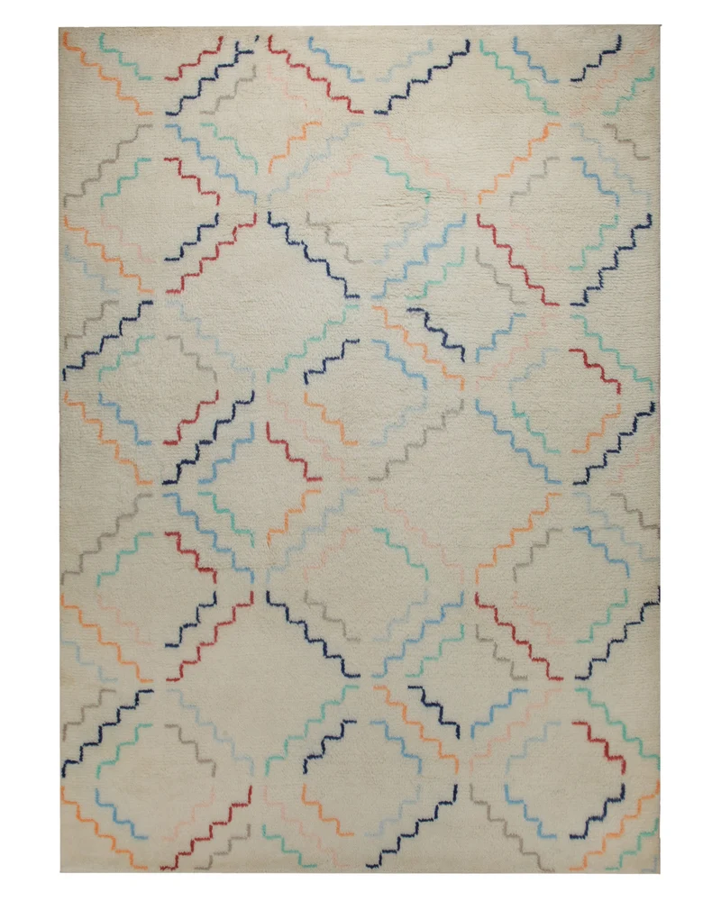 Summer Hochflor Handknüpfteppich Wolle creme bunt 160x230 cm