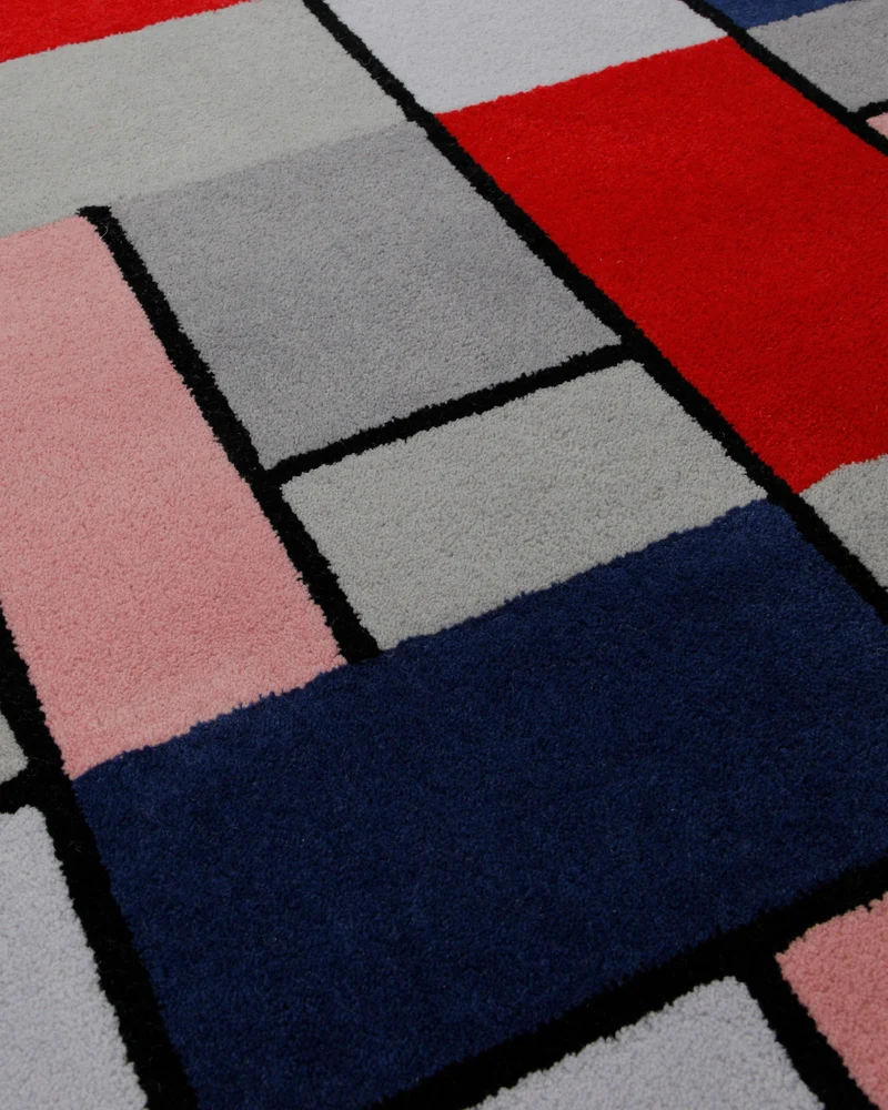 Farbraster in Rot und Grau - Handtuft Wolle 160 x 230 cm