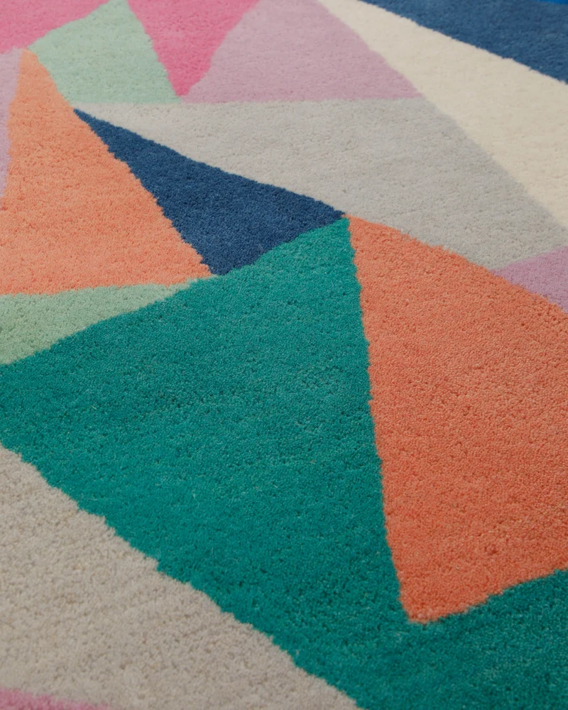 Prismenmosaik bunt - Handtuft Wolle 160 x 230 cm