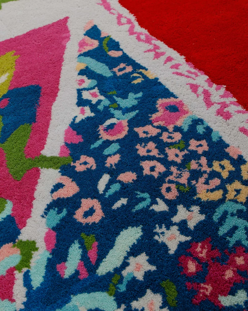 Union Jack in Zuckerrosa - Handtuft Wolle 160 x 230 cm