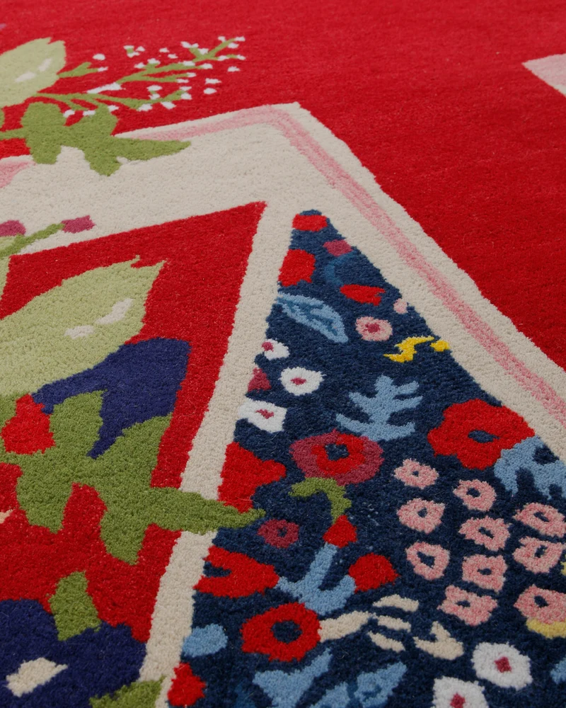 Union Jack floral - Handtuft Wolle 160 x 230 cm