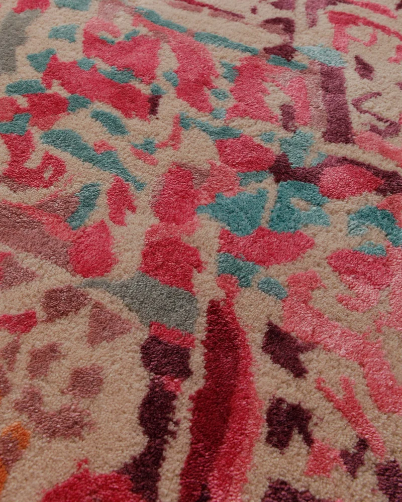 Ikat-Raute in Pink - Handtuft Wolle 160 x 230 cm