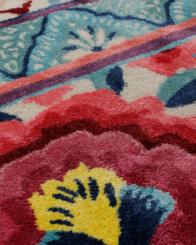 Suzani-Streifen in Türkis - Handtuft Wolle 160 x 230 cm