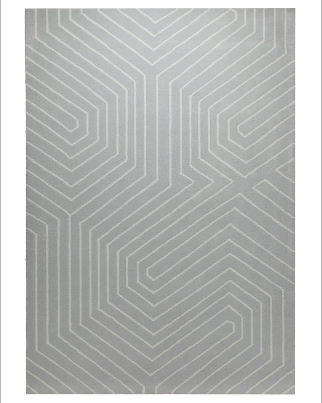 Hellgrau mit Grafiklinie - Handtuft Ton in Ton 160 x 230 cm