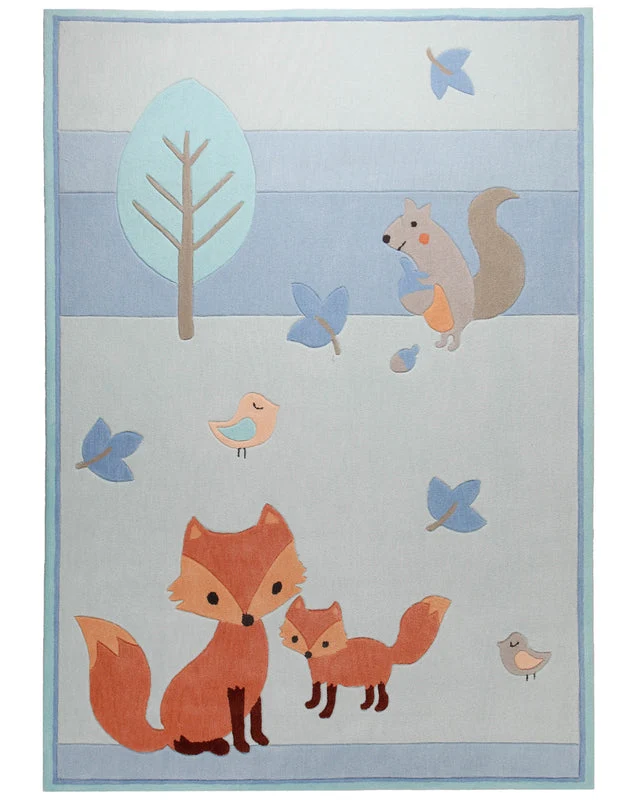 Fuchs und Eichhörnchen - Handtuft Kinderteppich 160 x 230 cm