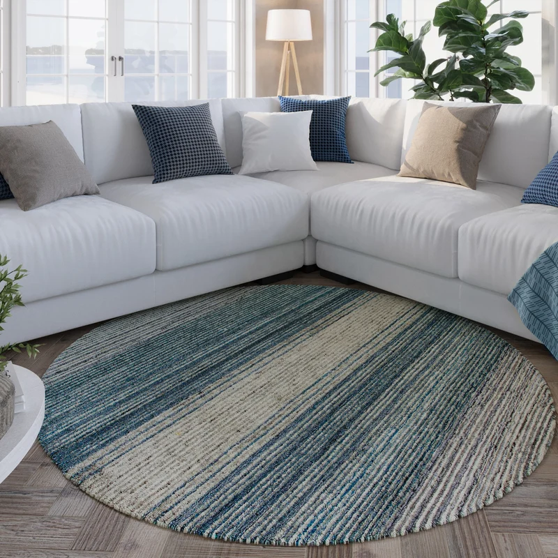 Kurzflor Teppich Rund Grau Blau meliert "Hamptons TWENTYFOUR" WECONhome