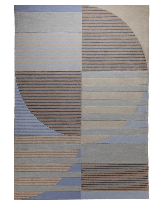 Sand und Taubenblau - Handtuft mit Rippenrelief 160 x 230 cm