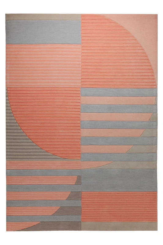 Kreissegmente in Koralle - Handtuft mit Rippenrelief 160 x 230 cm
