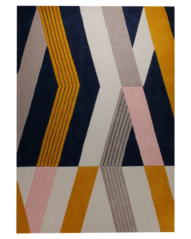 Ocker über Navy - Handtuft 160 x 230 cm