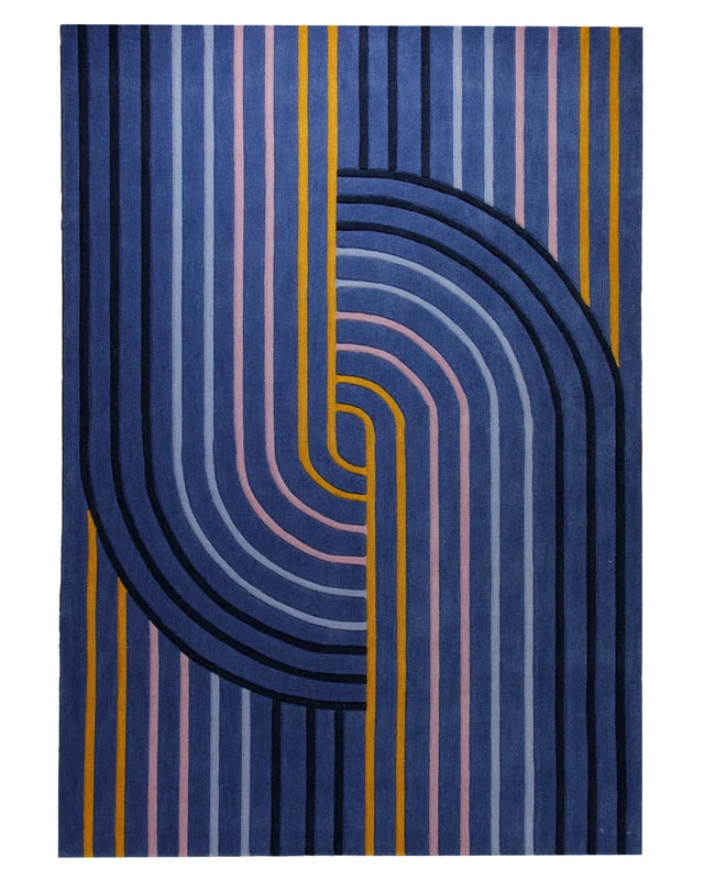 Retro-Kurve in Nachtblau - Handtuft 160 x 230 cm