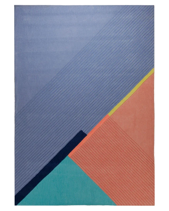 Diagonale in Blau und Koralle - Handtuft 160 x 230 cm