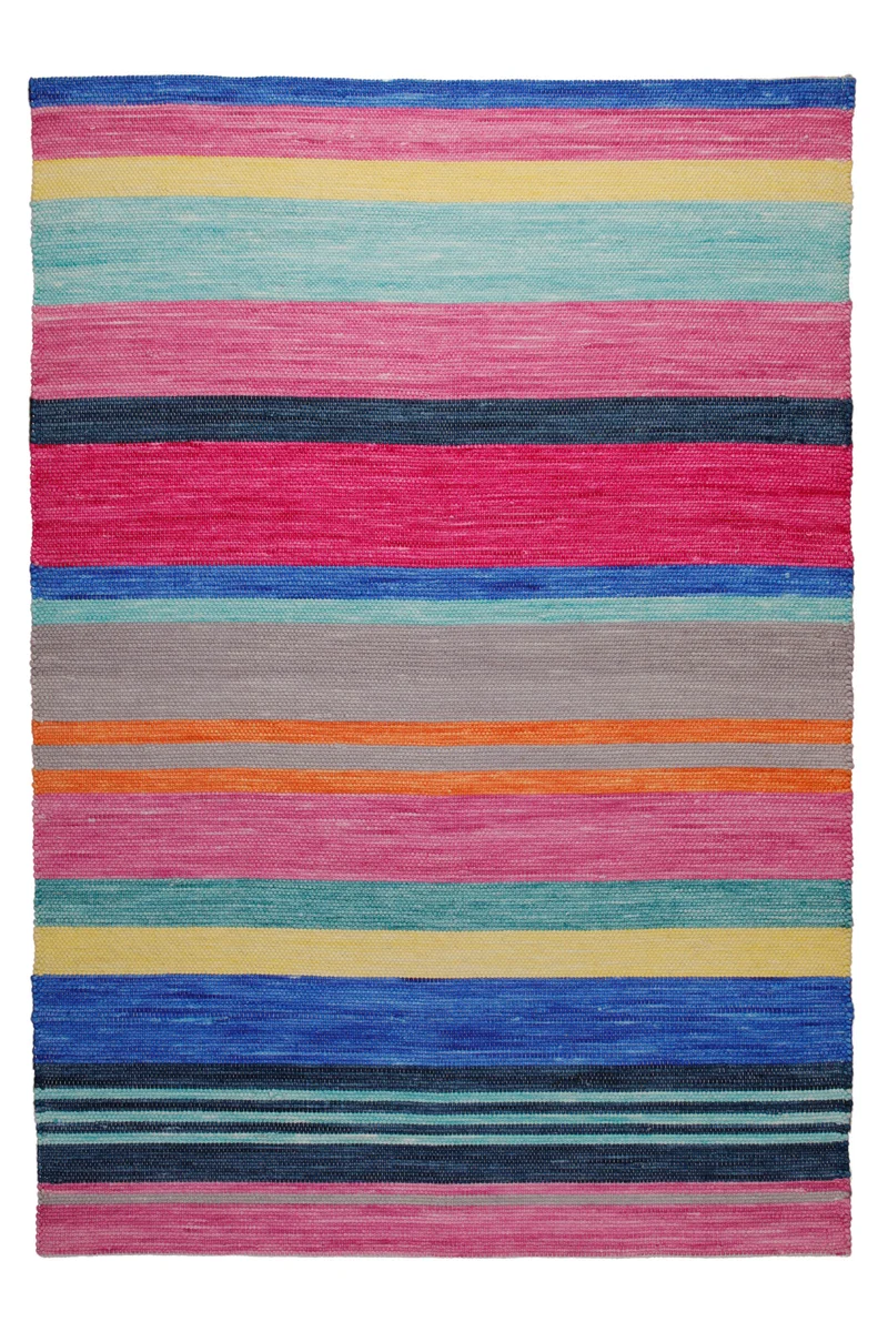 160x230 Teppich Wohnzimmer Happy Stripes – Bunter Baumwollteppich für gute Laune
