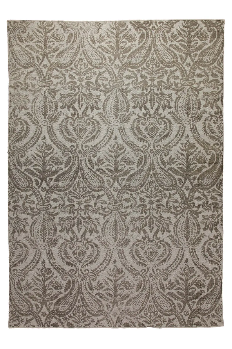 160x230 Teppich Wohnzimmer Verblasster Damast – Vintage-Print in zartem Greige