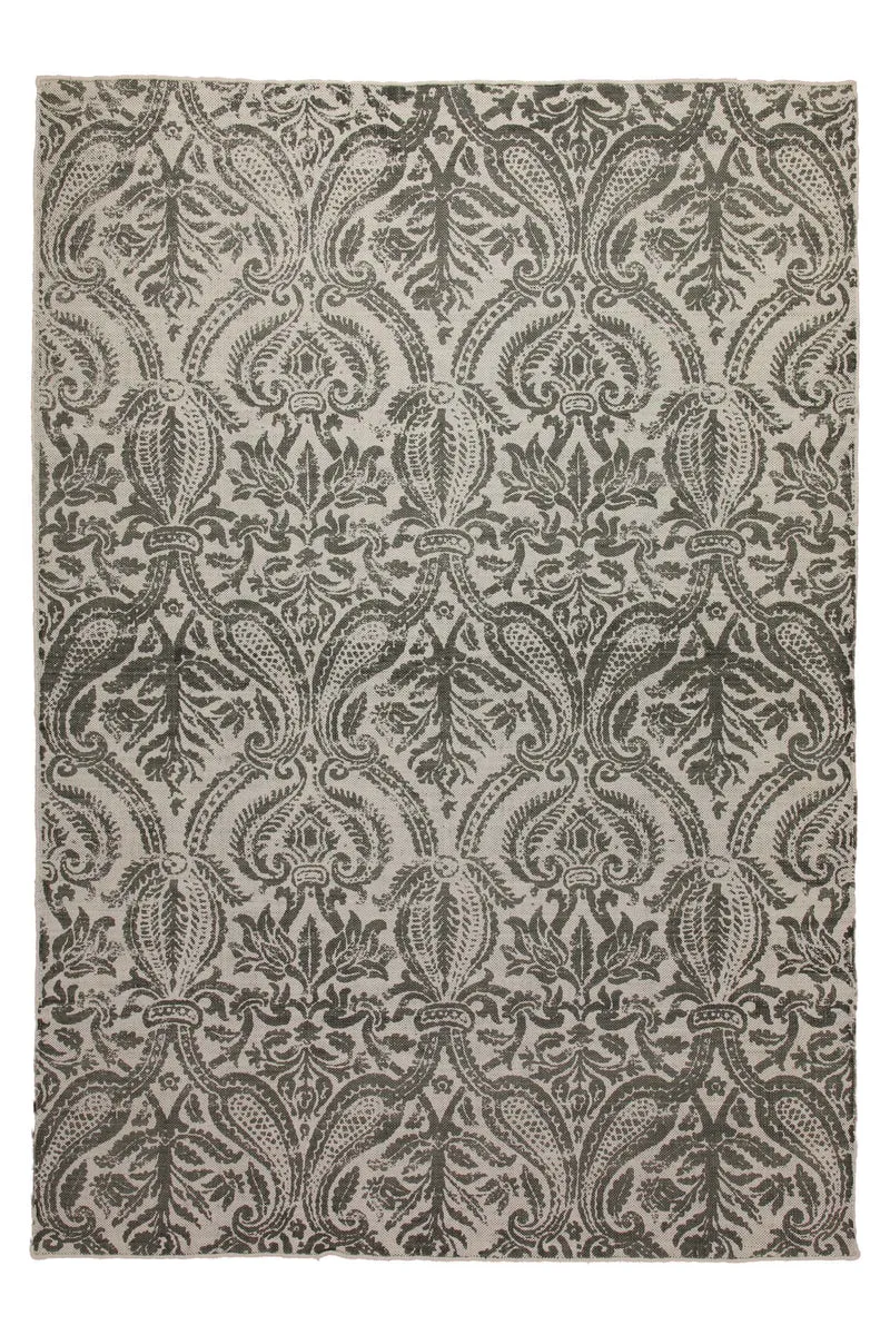 160x230 Teppich Wohnzimmer Verblasster Damast in Anthrazit – Vintage-Print mit Patina