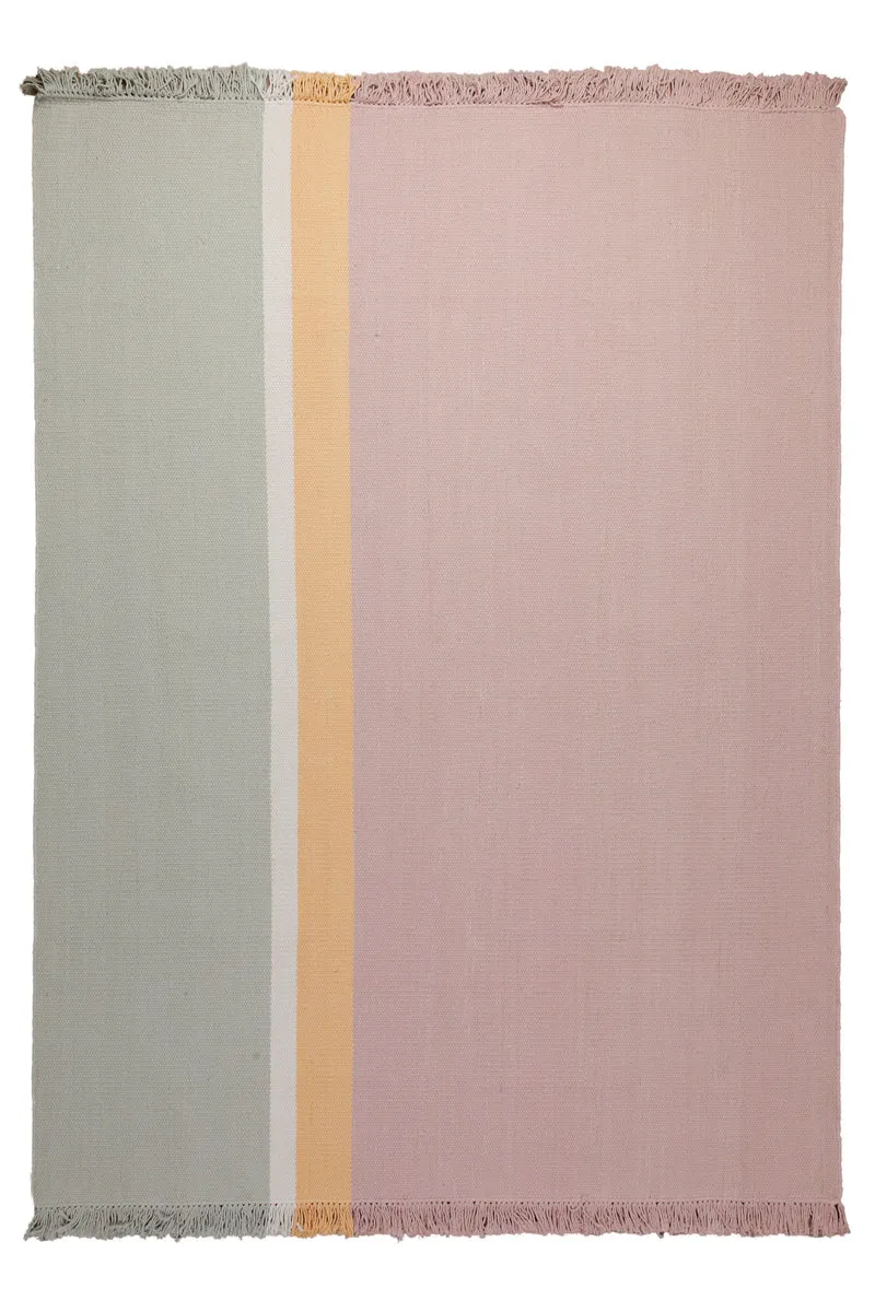 160x230 Teppich Wohnzimmer Salbei trifft Rosé – Pastell-Color-Block aus Wolle mit Fransen