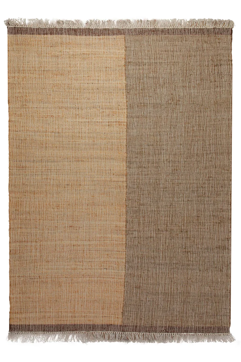 160x230 Teppich Wohnzimmer Honig trifft Greige – Naturfaser-Diptychon mit Kontrastsaum