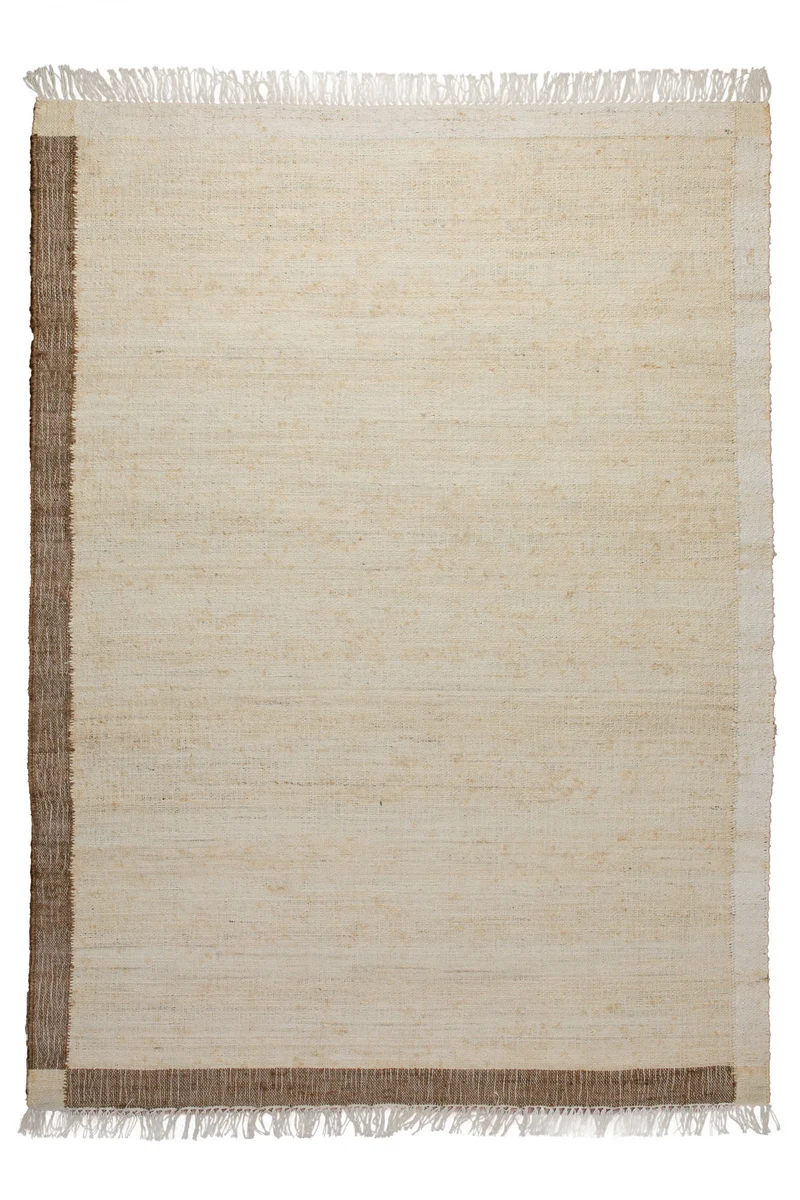 160x230 Teppich Wohnzimmer Stille Mitte mit Akzentkante – Naturteppich in Cremeweiß