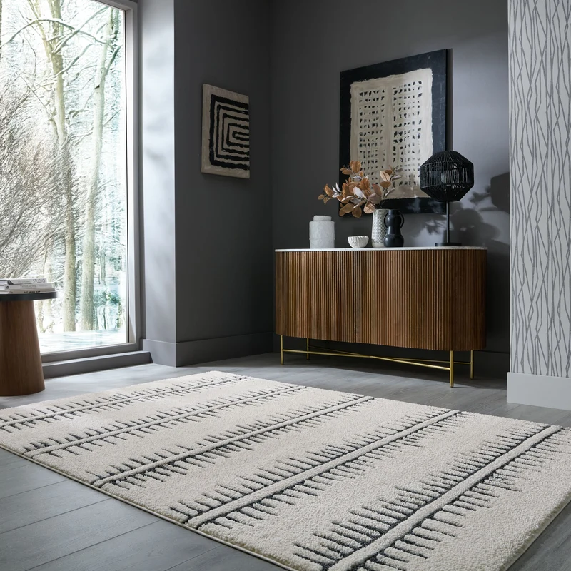 Teppich Hochflor Skandinavisch minimalistisch gestreift, Schlafzimmer