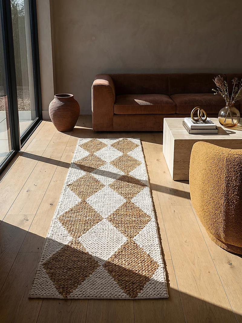 Teppich Jute Flachgewebe Rauten Muster, Wohnzimmer