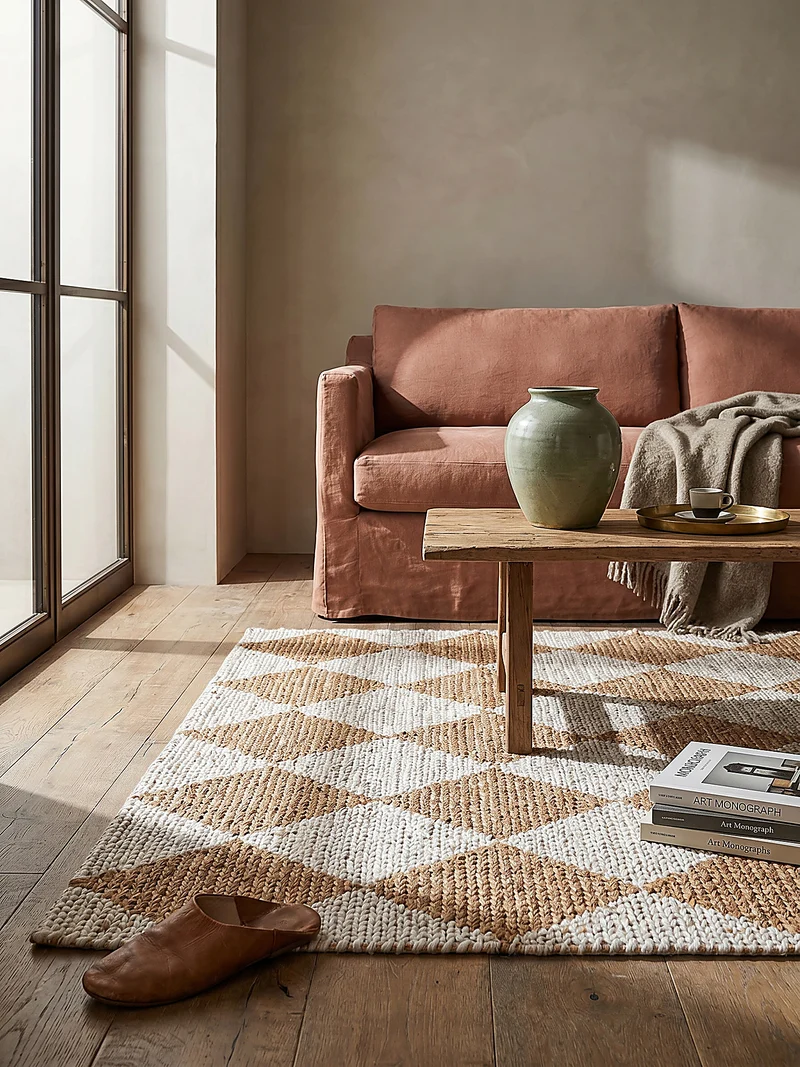 Teppich Jute Flachgewebe Rauten Muster, Wohnzimmer
