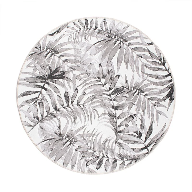 Boho Teppich Rund - Palmier Blätter Grau