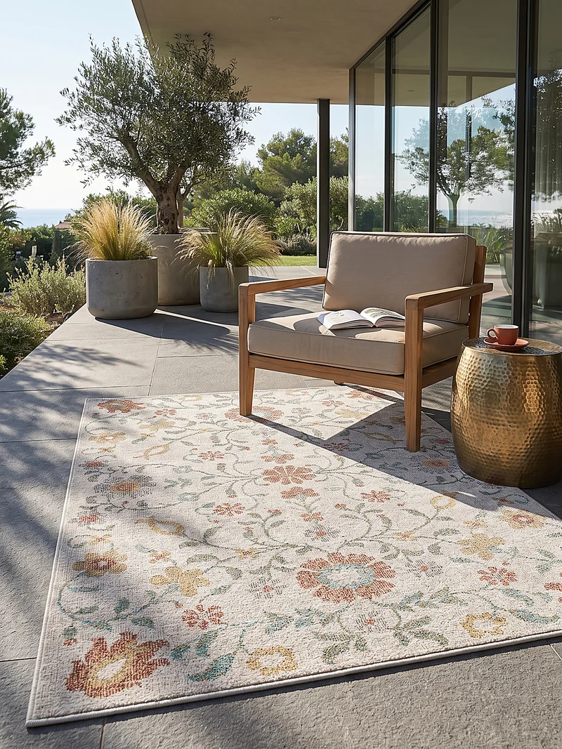 Outdoor-Teppich Vintage Floral Allover - Polypropylen, 5 mm Gesamthöhe
