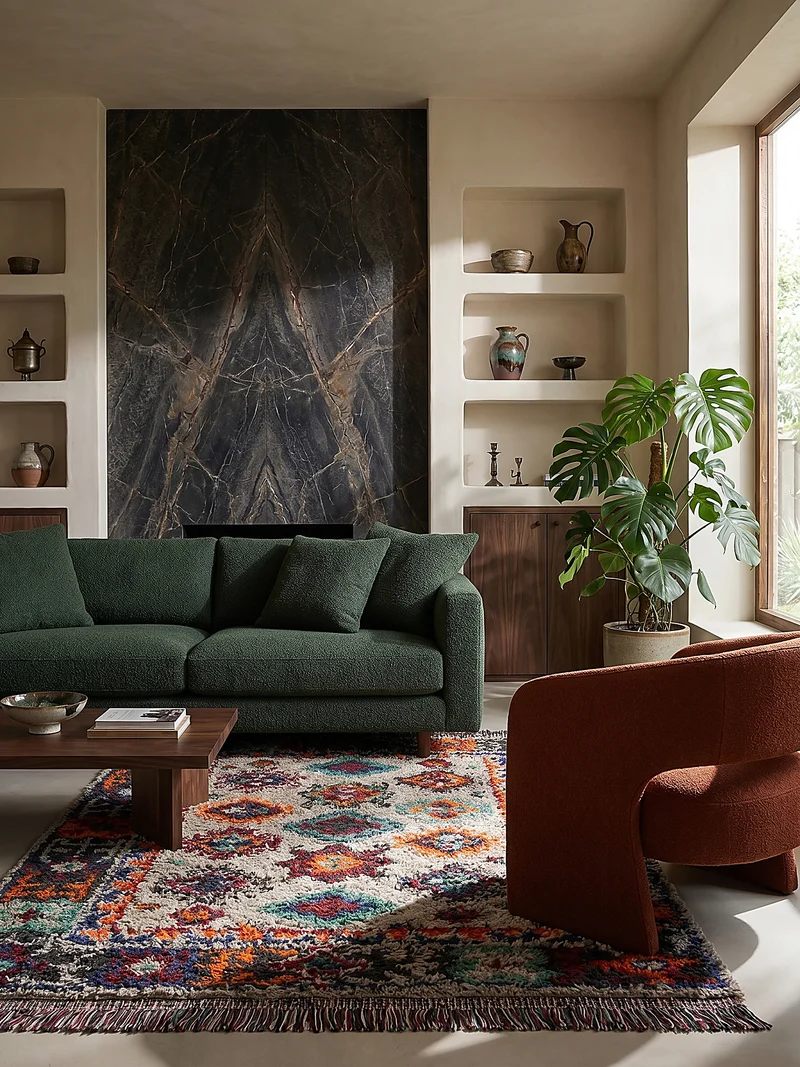 Shaggy-Teppich Berber-Medaillons · 30 mm Hochflor · recycelter Polyesterflor