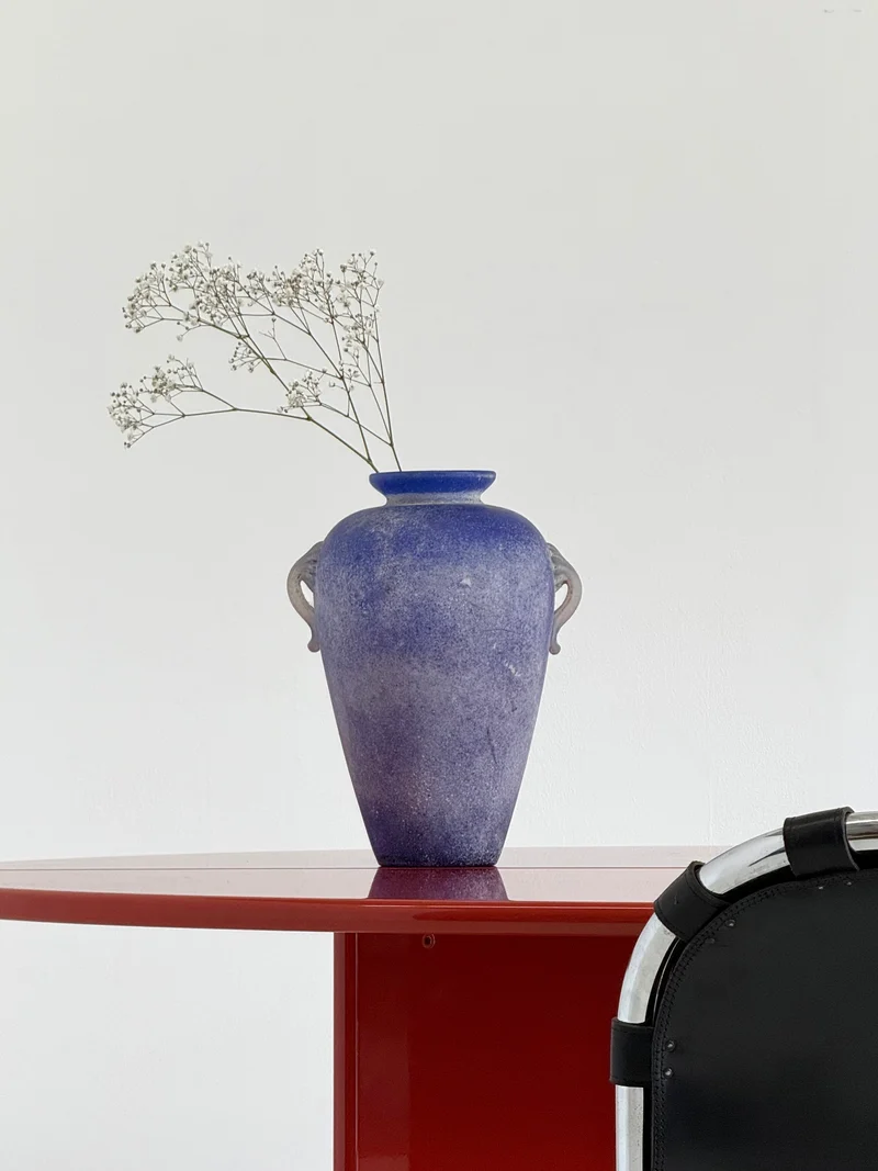 Vintage Murano amfoor vaas kobaltblauw