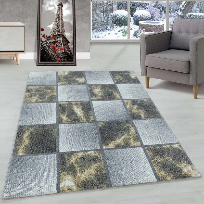 Modern Designer Wohnzimmer Teppich Weicher Kurzflor Kariert Design Robust