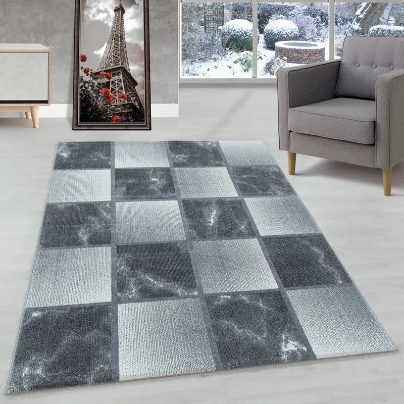 Modern Designer Wohnzimmer Teppich Weicher Kurzflor Kariert Design Robust