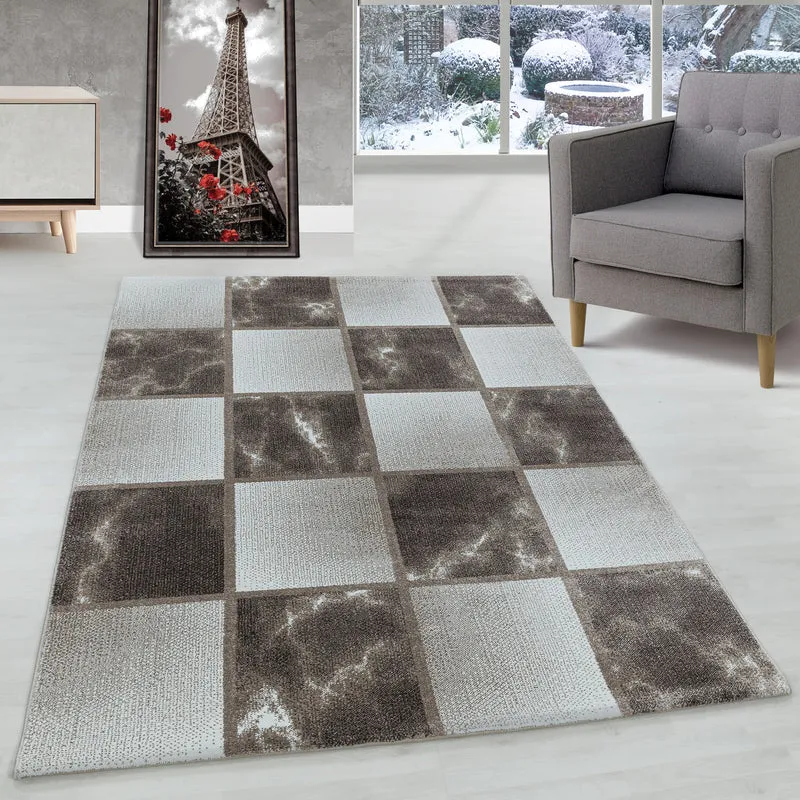 Modern Designer Wohnzimmer Teppich Weicher Kurzflor Kariert Design Robust