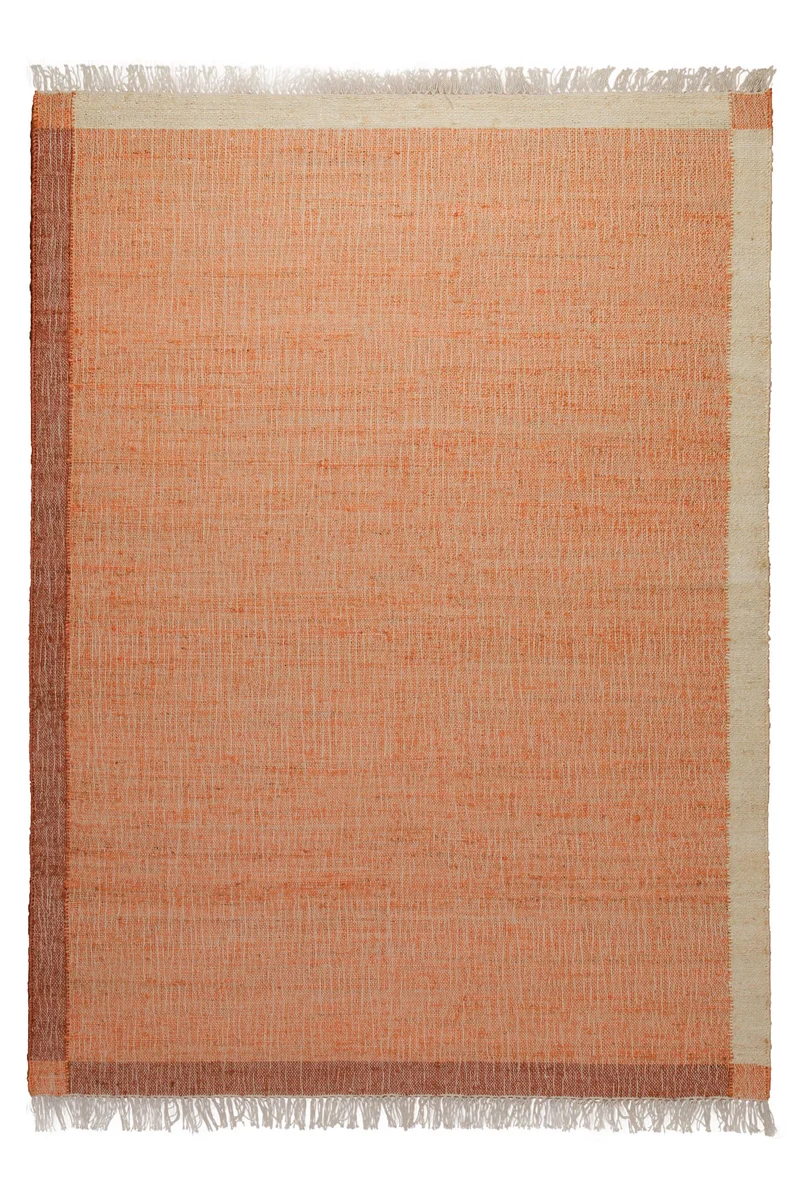 160x230 Teppich Wohnzimmer Glühendes Apricot – Naturfaserteppich mit Webrahmen und Fransen