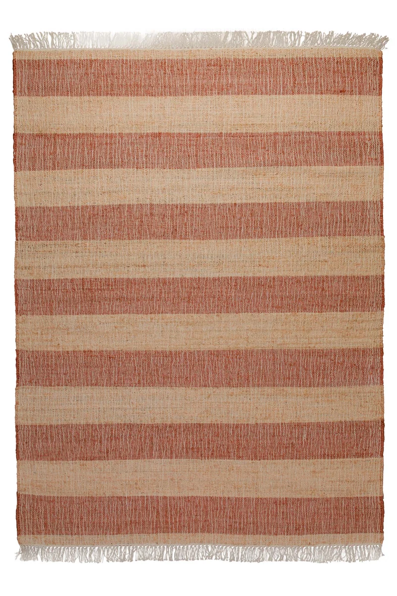 160x230 Teppich Wohnzimmer Terrakotta-Streifen – Sonnenwarmer Naturfaserteppich