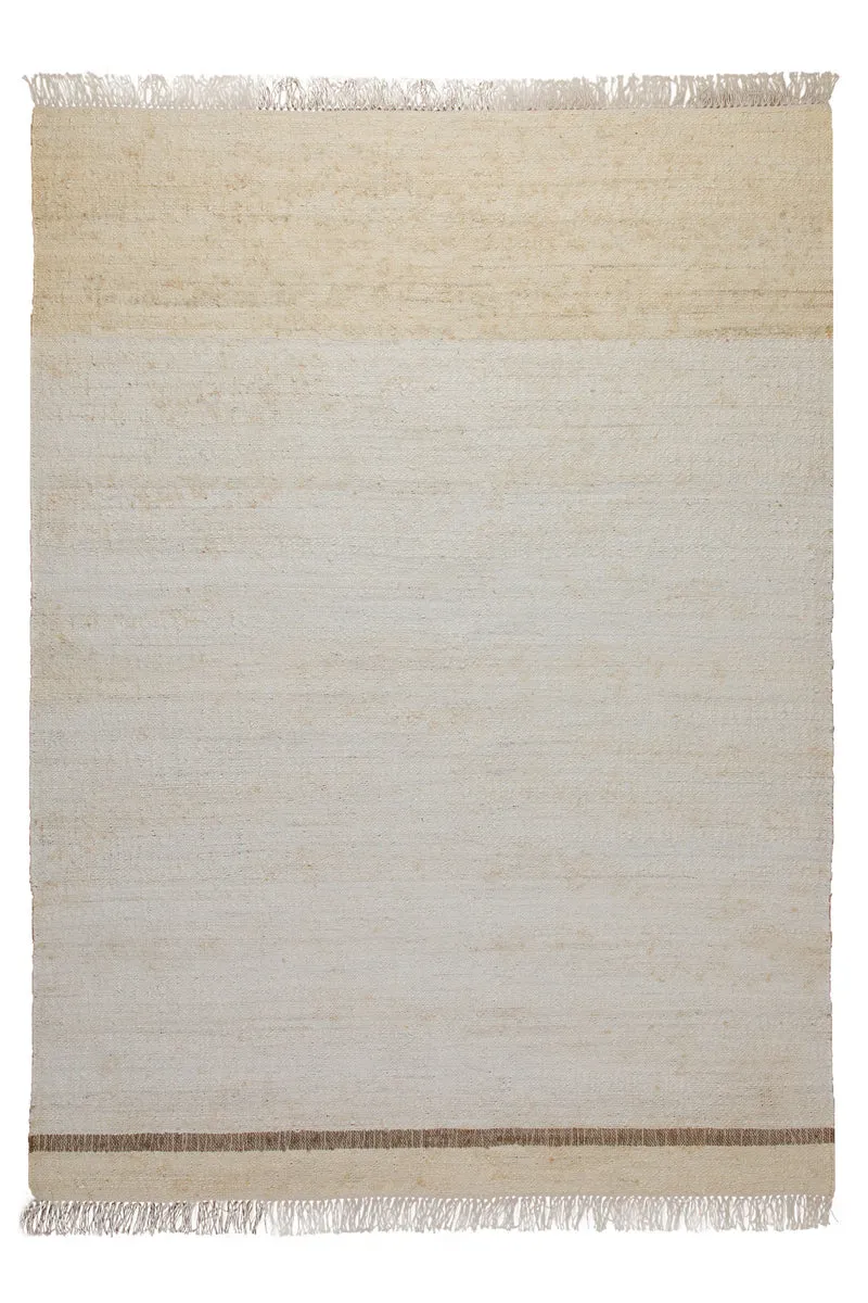 160x230 Teppich Wohnzimmer Stilles Naturweiß – Reduzierter Naturteppich mit Akzentlinie