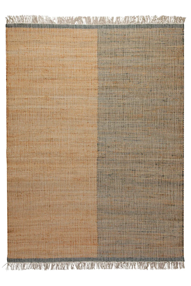 160x230 Teppich Wohnzimmer Sand und Stein – Zweigeteilter Naturteppich mit Akzentkante